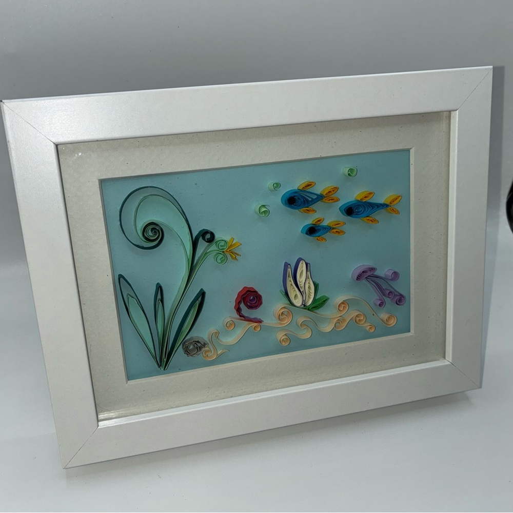 Framed Quilling Art with Fish and Flowers
